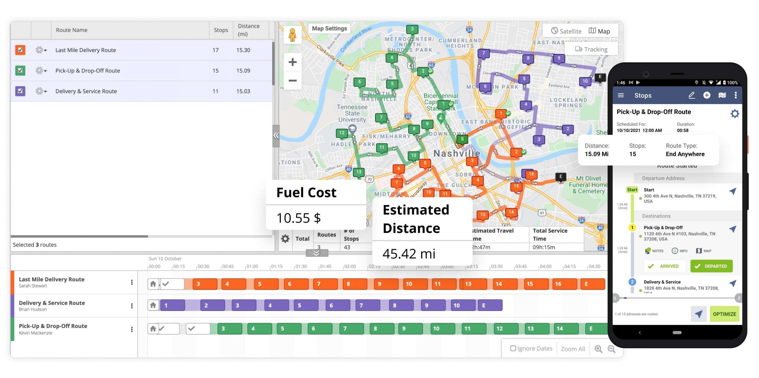 Fuel cost analysis of a planned route on Route4Me's route optimization software.