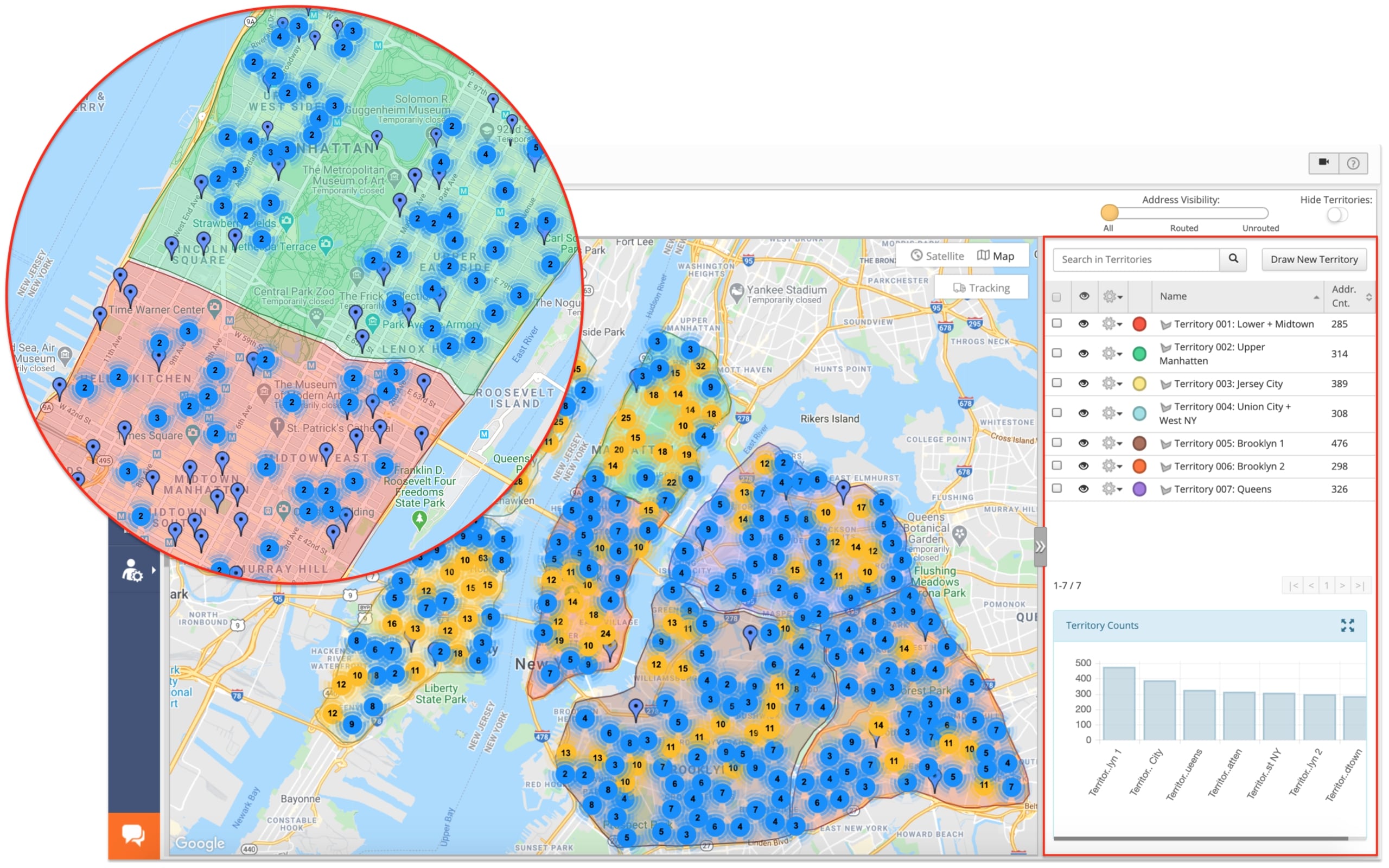 Planned routes within smart address clusters on Route4Me's interactive map.