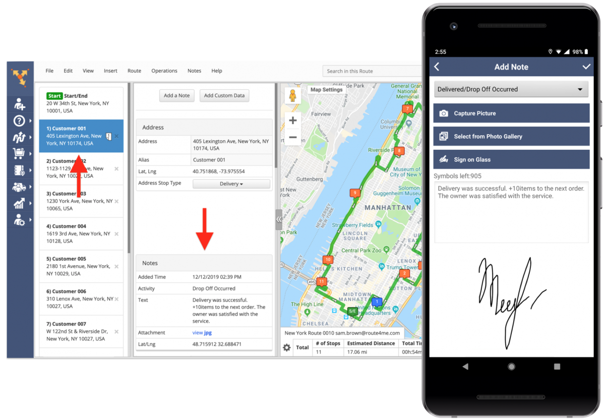 Add proof of delivery to direct store delivery routes: e-signatures, photos, notes, statuses, etc.