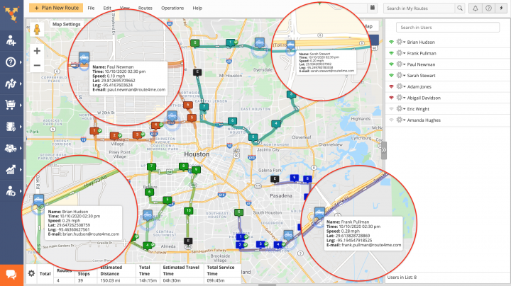 Tracking multiple delivery drivers on the same map at the same time with Route4Me multiple stop route planner