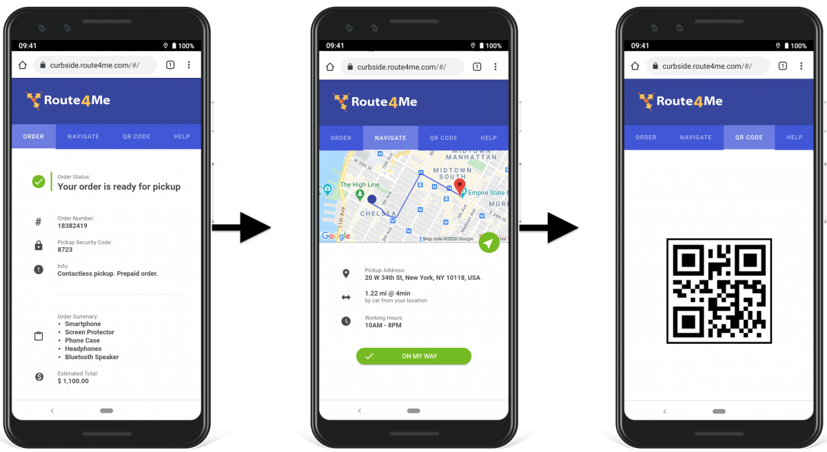 Allow customers track their curbside pickup status and navigate to your curbside pickup stores.