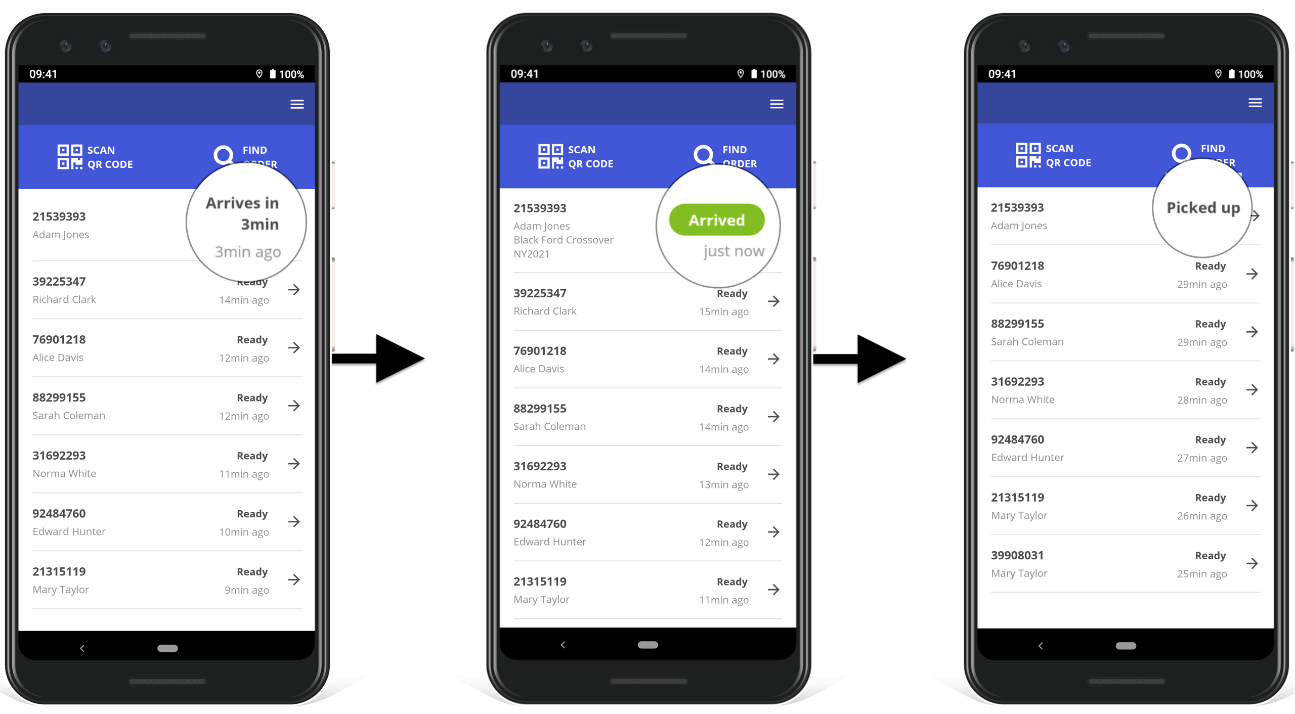 dynamic curbside order pickup status in Route4Me route planner