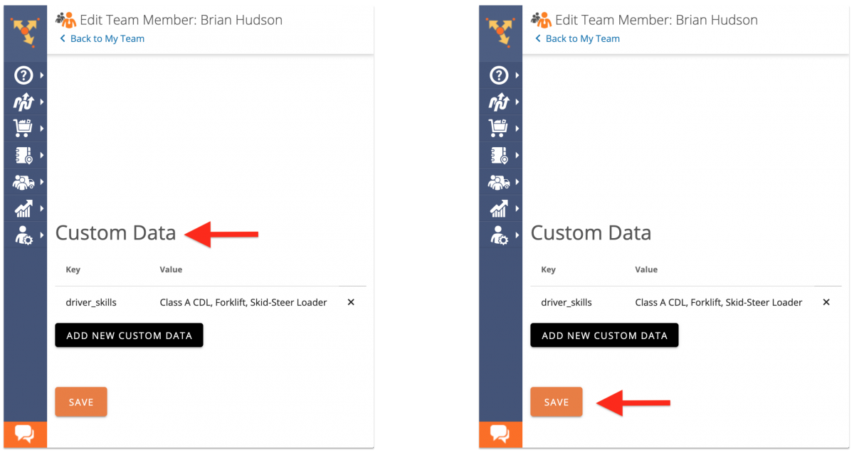 Save the added custom data to apply the specified driver skills to the team member's profile.