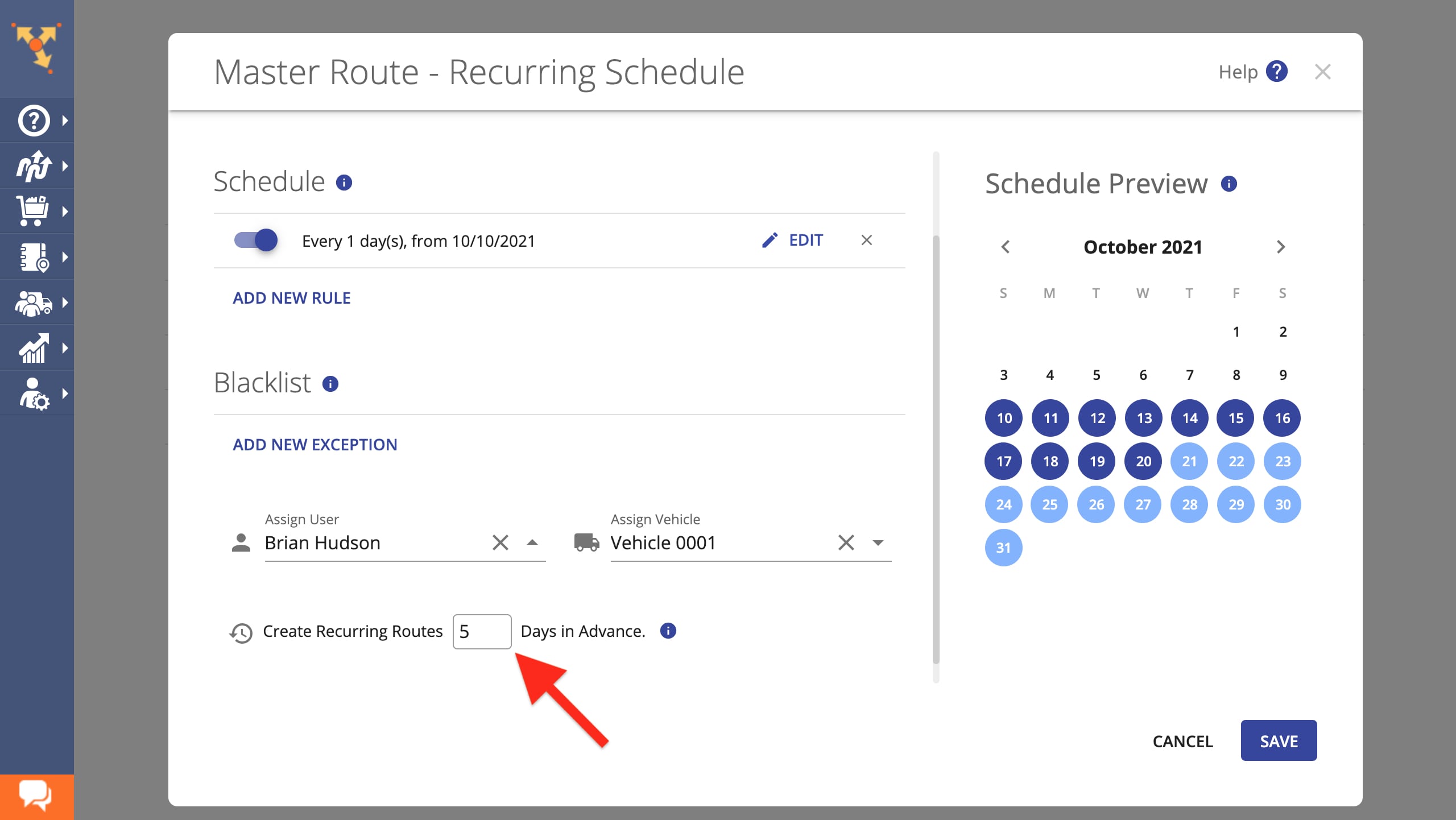 Scheduled routing - schedule future routes in advance with to estimate workload, auto assign drivers and vehicles, and more.