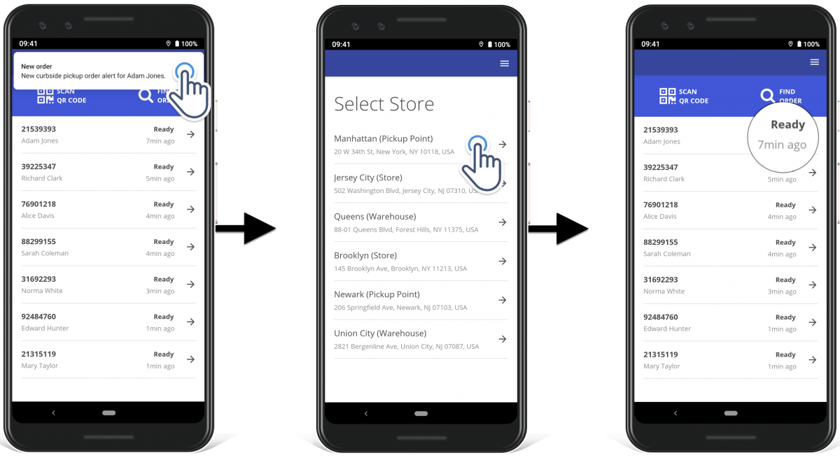 Open the pickup location for which you want to confirm one or multiple curbside order pickups.