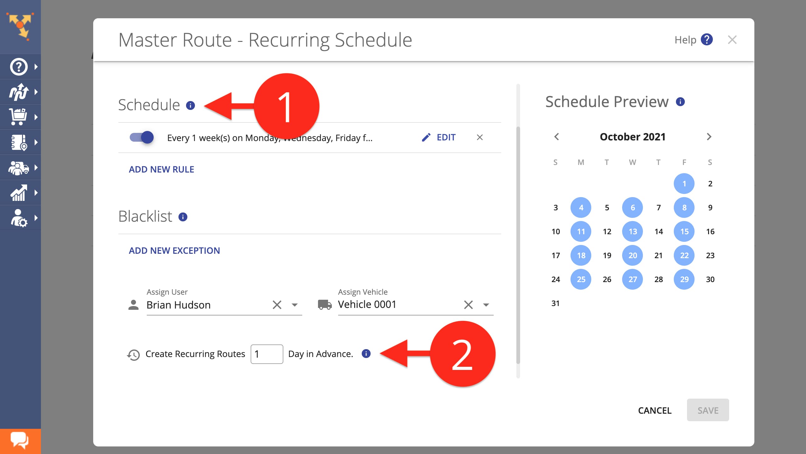 Schedule delivery and plan recurring delivery routes in advance to automate delivery and estimate future workload.