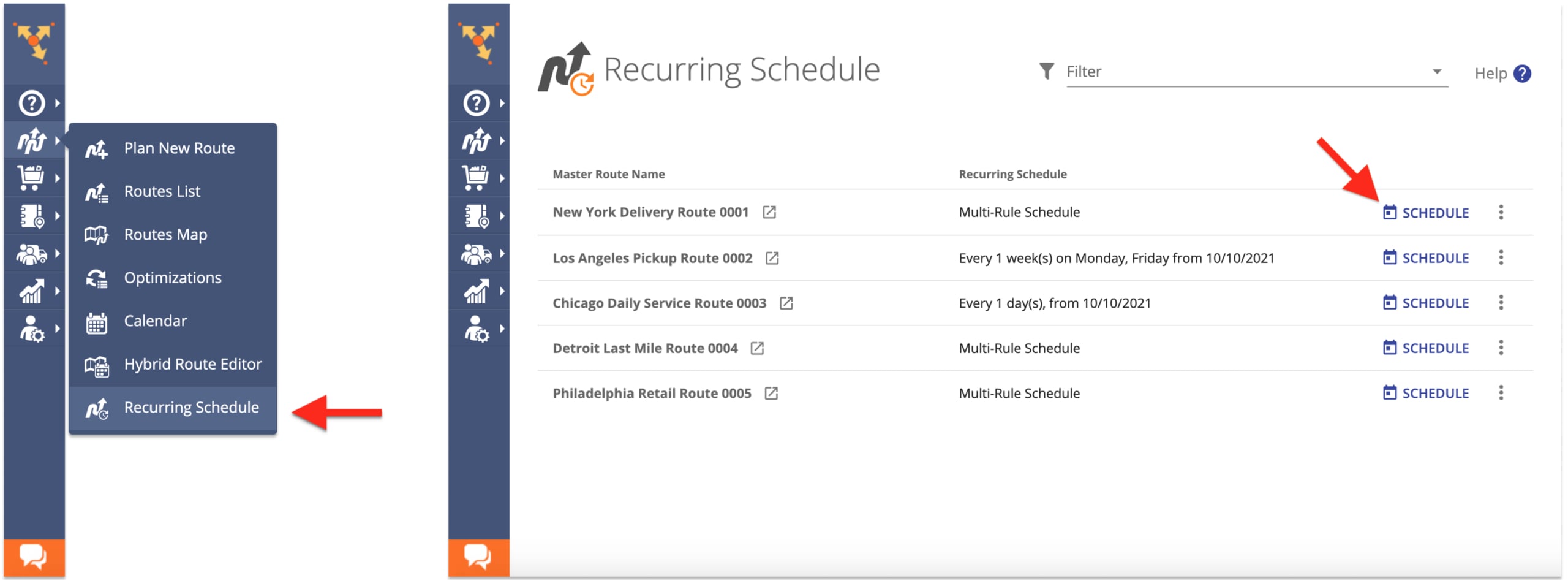 Open delivery calendar to manage Recurring Route Templates and repeat order delivery schedules.