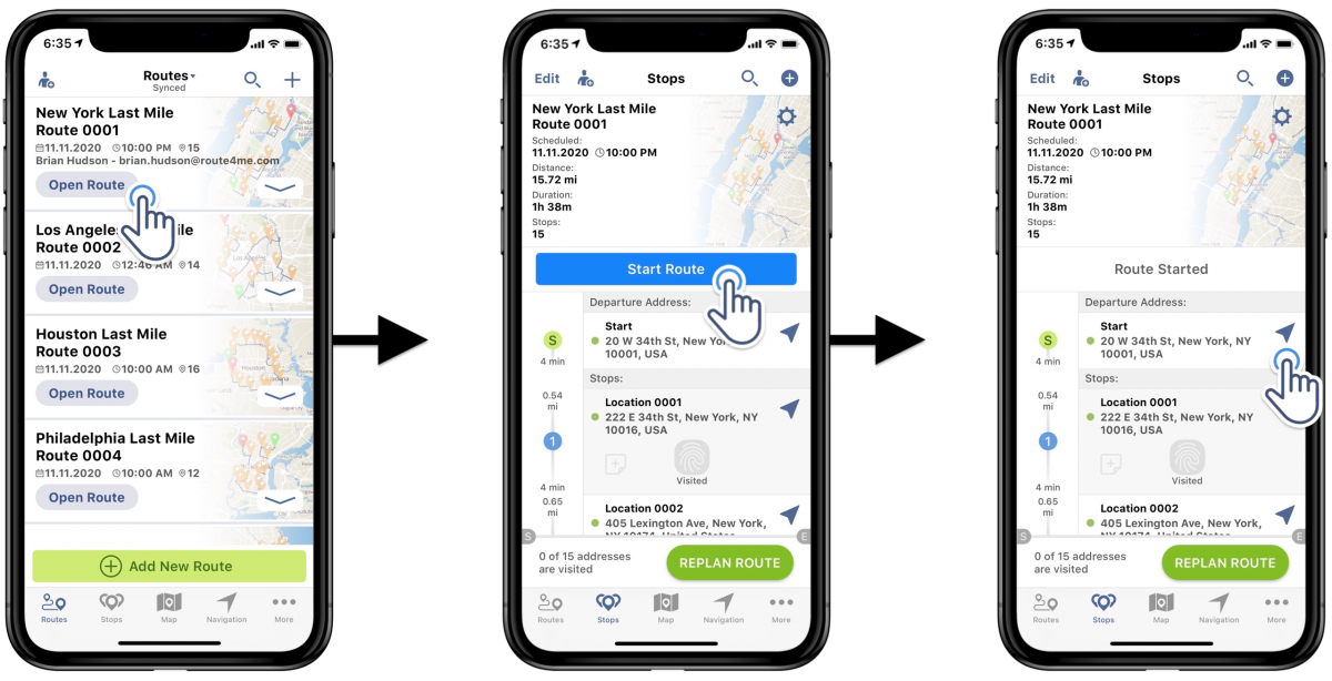 Navigate efficiently optimized multi-stop routes using Route4Me's iOS Route Planner app.