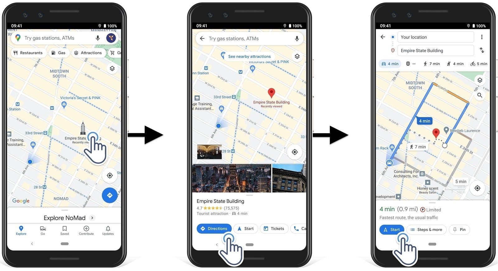 Een kaartverhuur kiezen op de Google Maps Route Planner -app naar de weg en een routebeschrijving krijgen