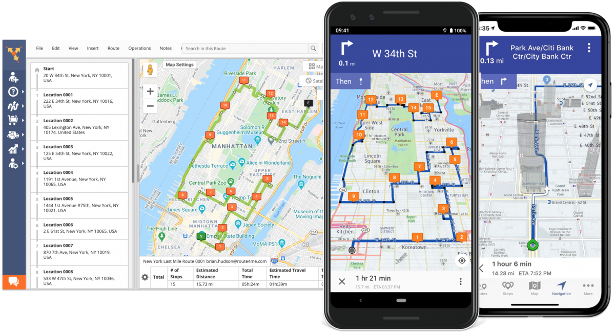 Dispatch optimized delivery routes to mobile app and navigate optimized routes on driver device.