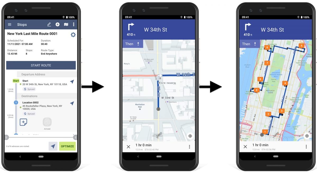 Navigating planned routes on multi stop route planner app for delivery drivers