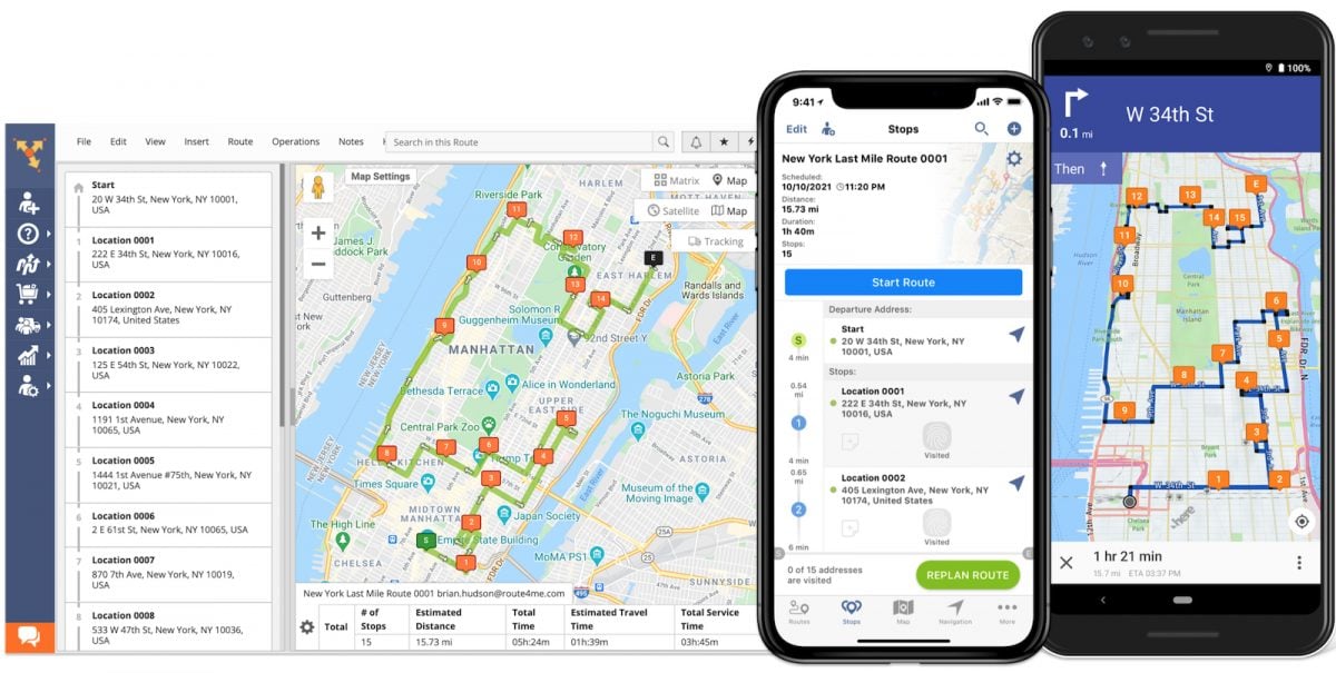 Dispatching planned routes from routing software to multi stop route planner apps for delivery drivers