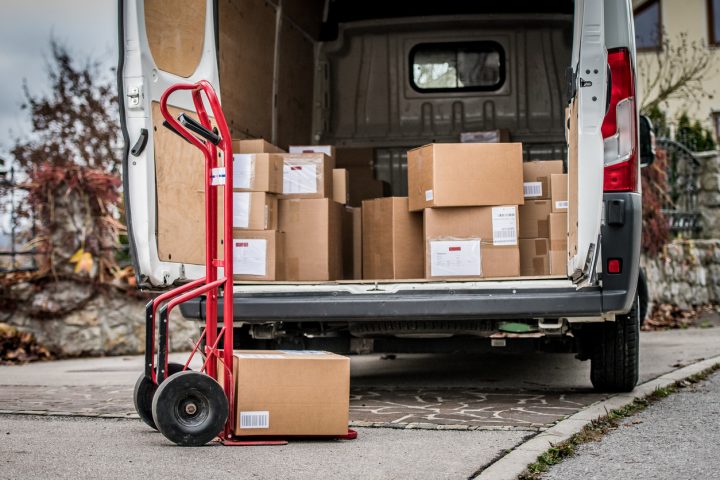 Logistics equipment for loading and unloading a delivery car with packages necessary for courier business start-up
