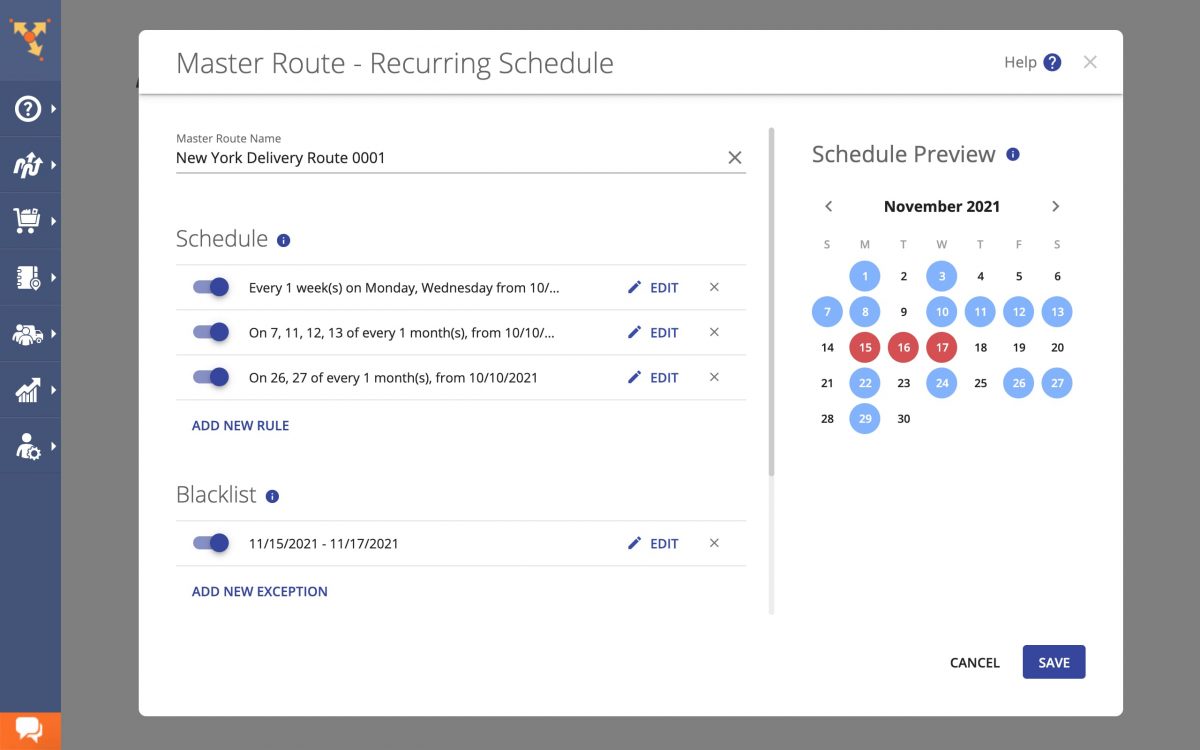 Delivery scheduling for repeat orders and order schedules on route planner that enables auto delivery