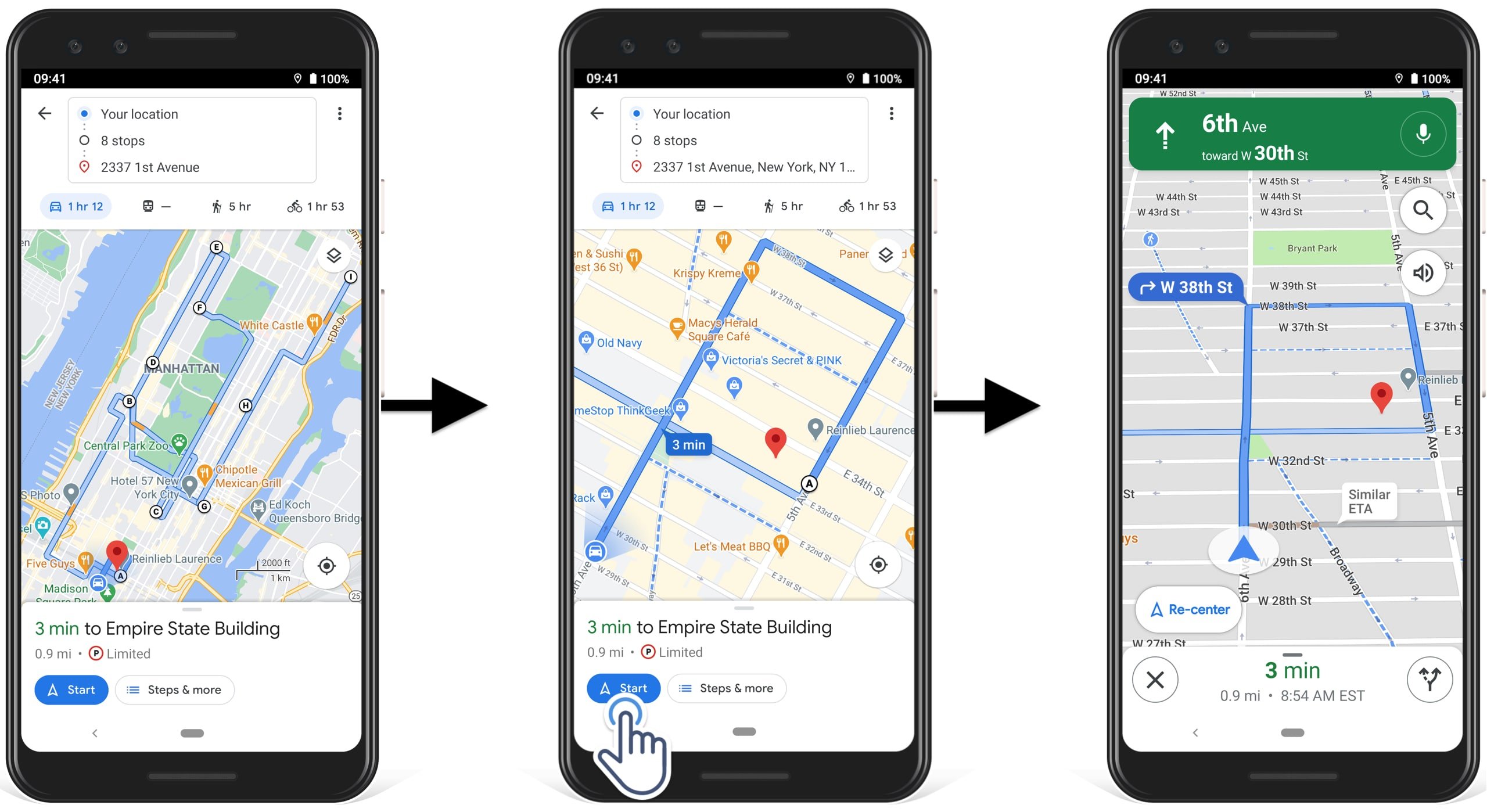 Sử dụng Điều hướng GPS của Google Maps để điều hướng một tuyến đường nhiều điểm dừng trên ứng dụng lập kế hoạch tuyến đường của Google Maps