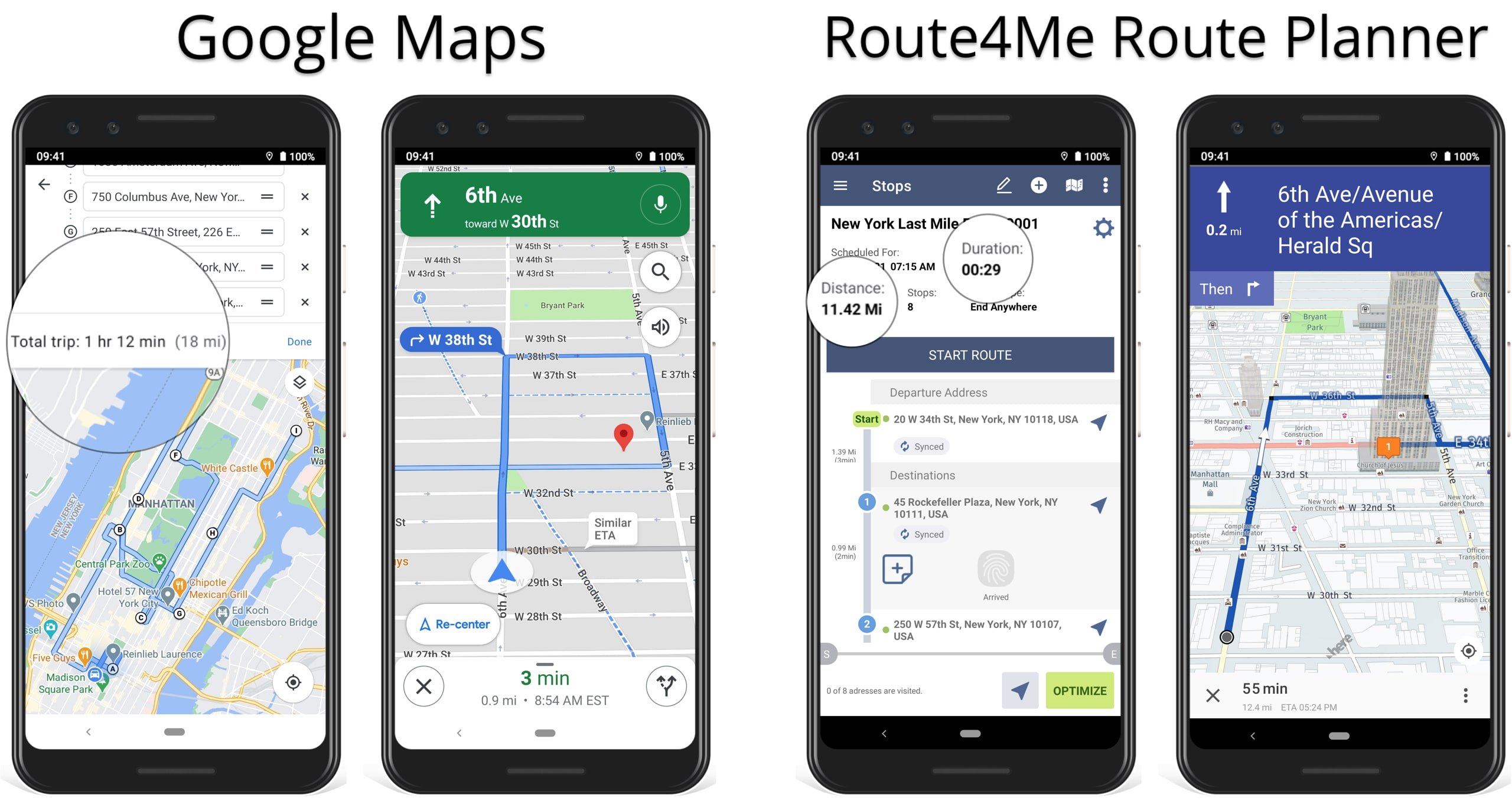 Multi Stop Route Planner voor bezorgers versus Google Maps