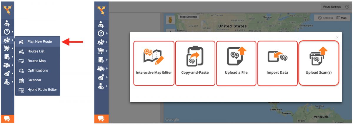 Adding multiple addresses on multi stop route planner by uploading spreadsheets, cloud data, scanned documents, etc.