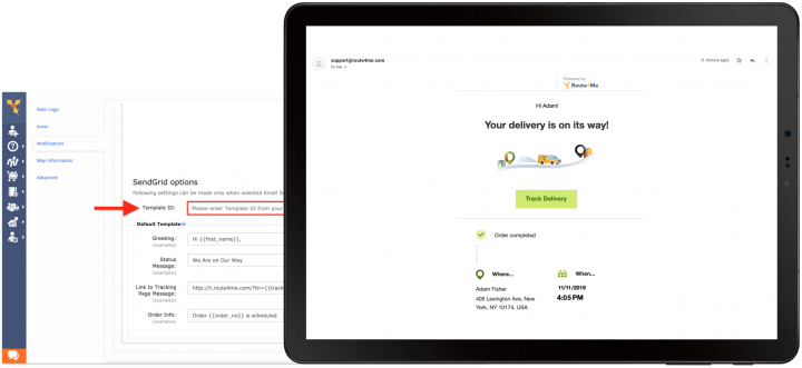 Track and trace portal for customer order tracking with delivery on its way displayed on the screen