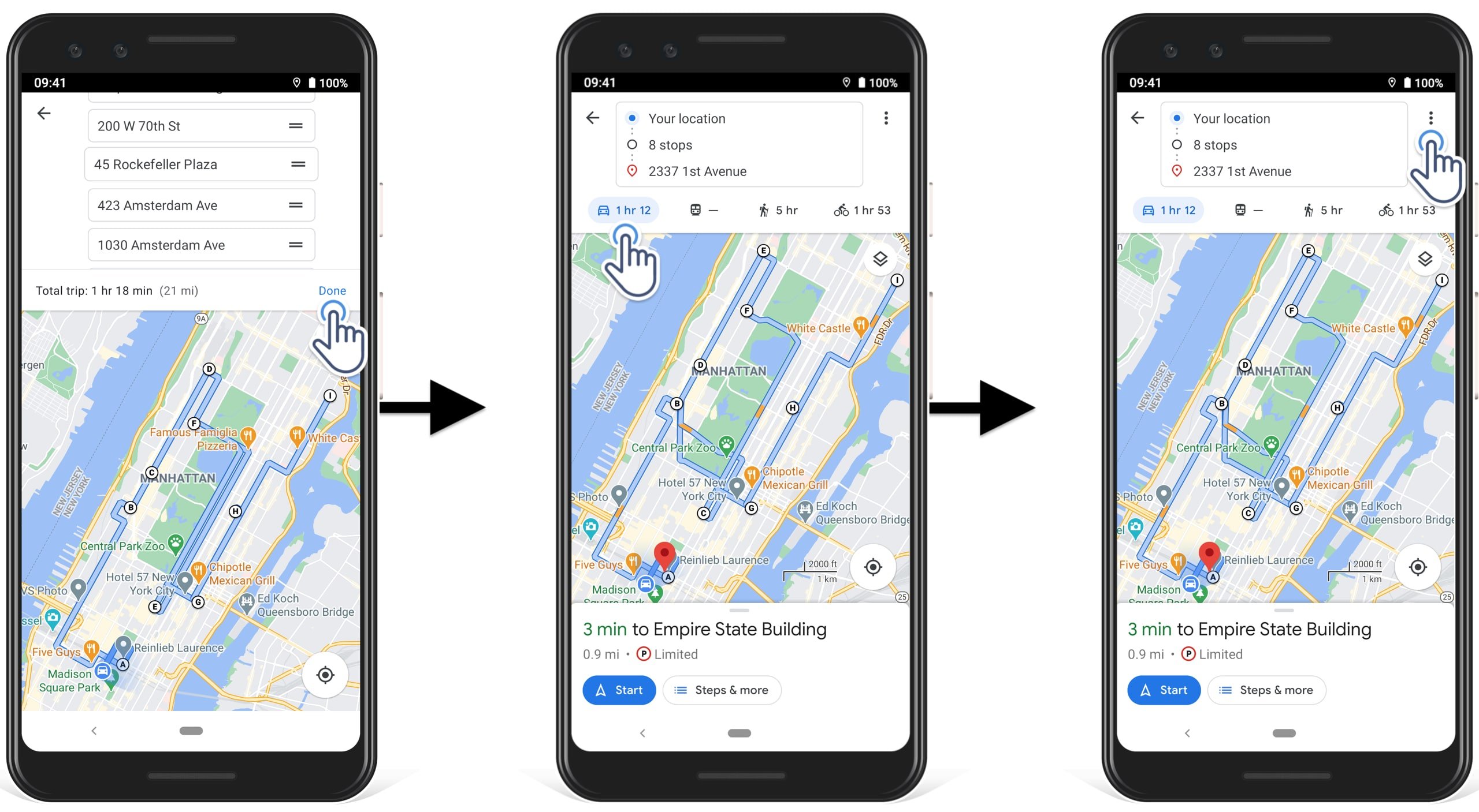 Getting driving directions to navigate a multi stop route on the Google Maps route planner for multiple stops