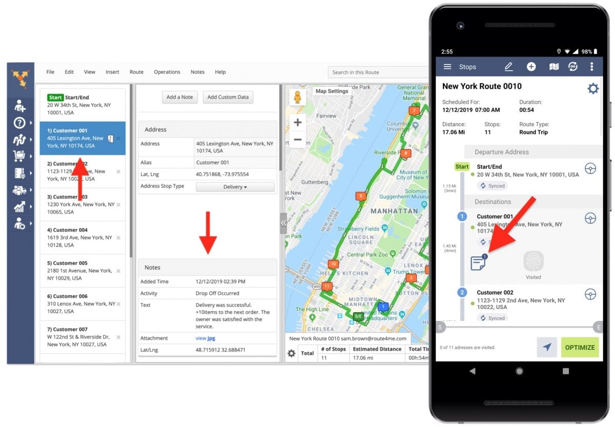 Multiple proof of delivery formats on route planner app for delivery drivers with POD features.