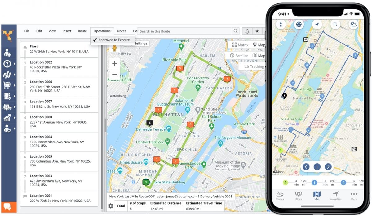 Dispatching and sending planned routes to drivers' multi stop route planner apps with GPS navigation