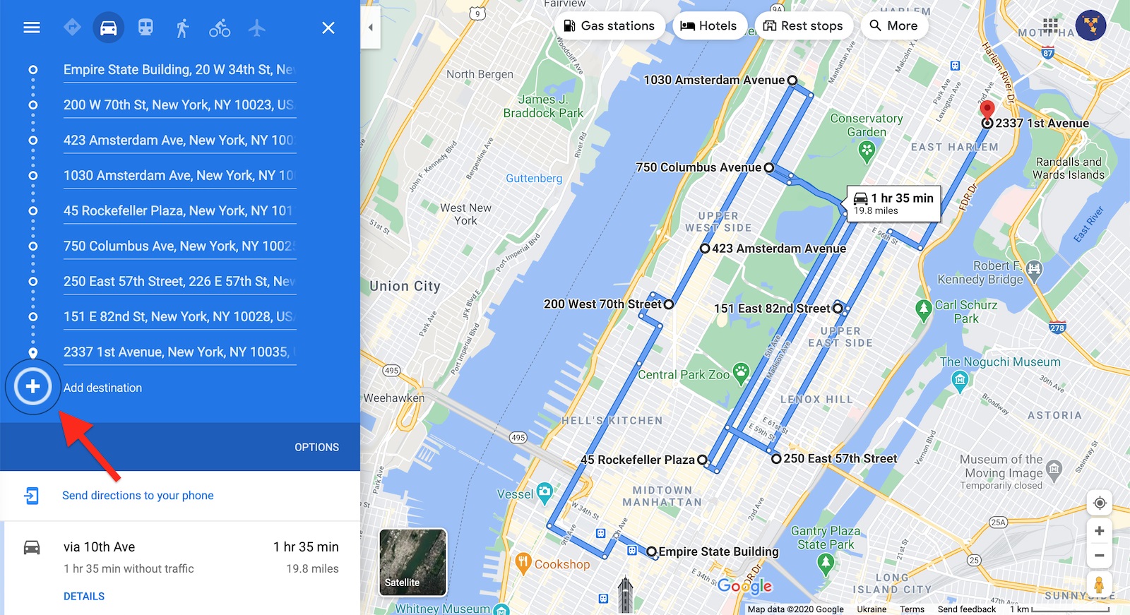 Perancangan Jalan dengan Pelbagai Destinasi di Google Multi Hentian Perancang Laluan