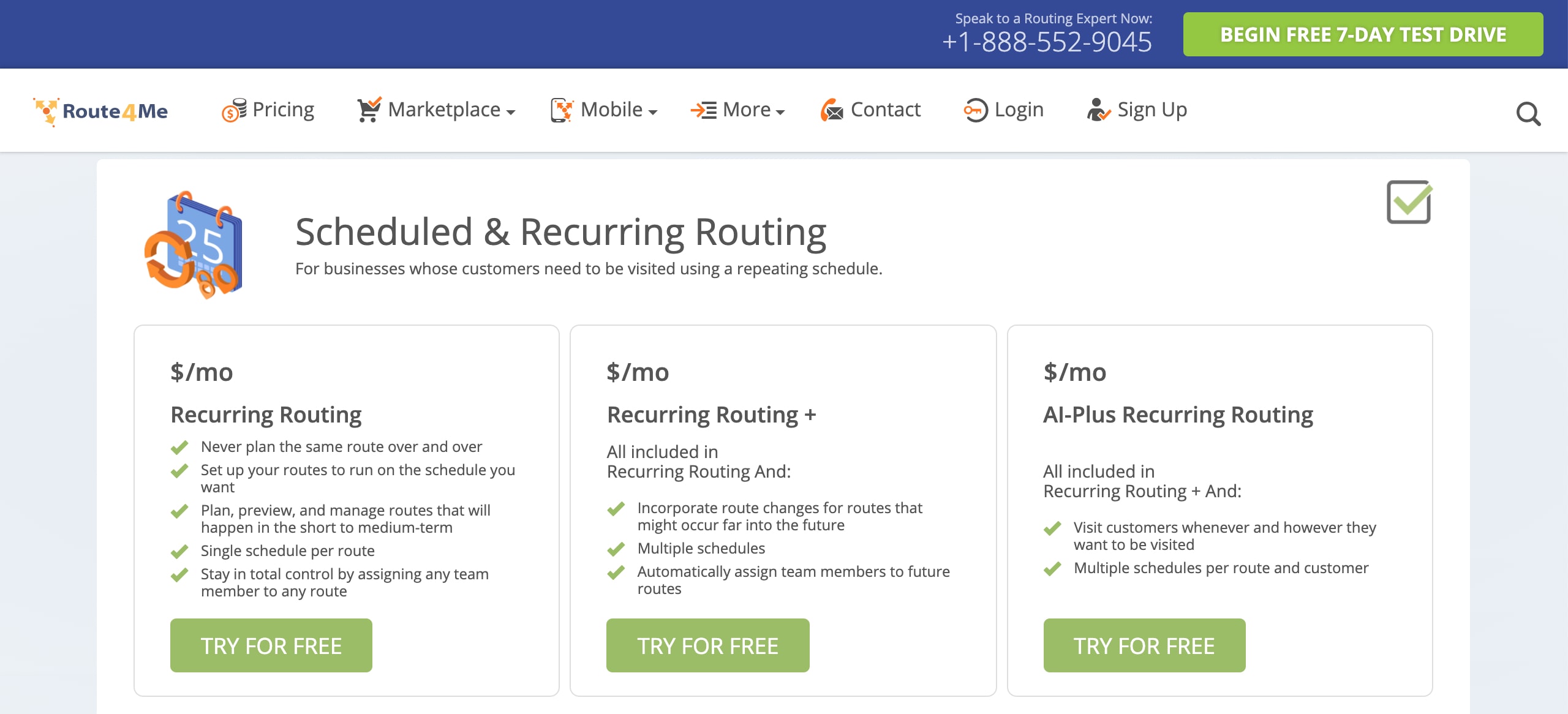 Get Recurring Route Scheduling software free trial and optimize recurring routing operations.
