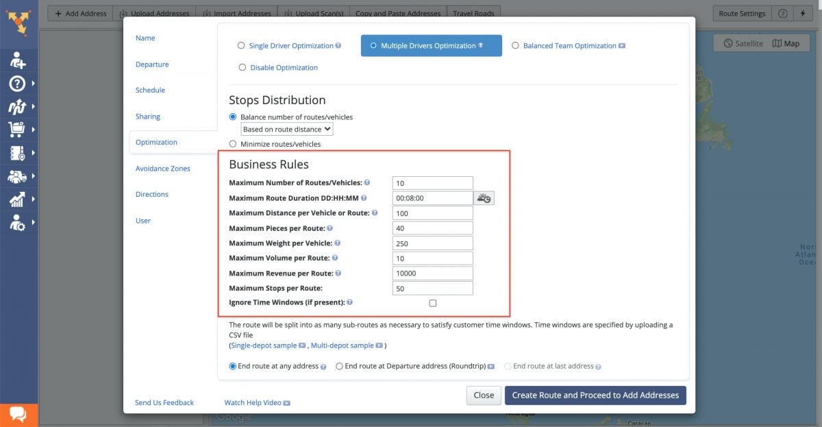 Multi driver route optimization on truck routing software for commercial routing