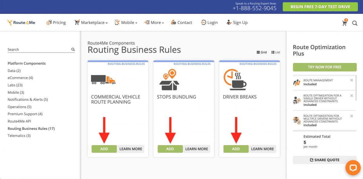 Route planner with different routing business rules as add-ons for middle mile logistics and local distribution