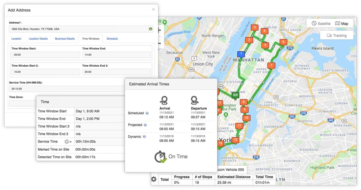 Planning multi stop routes with delivery time windows and customer availability on route planner app for delivery drivers