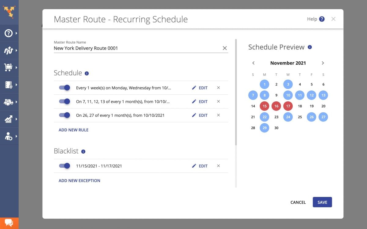 Scheduling repeat bookings for planning multi-stop routes on field service scheduling software