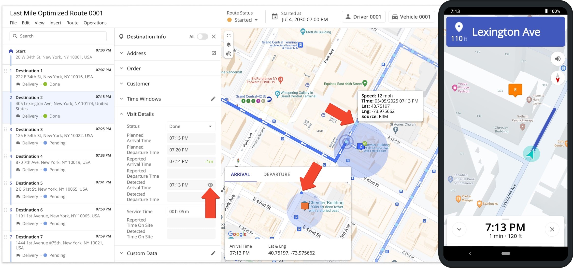 Tracking en route field service technicians and field service officers on a live map with route planning software