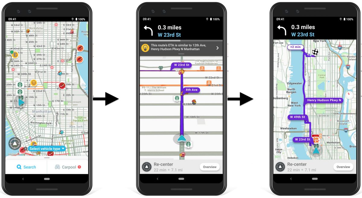 Using Waze navigation to drive on a route planned on Waze free route planner 