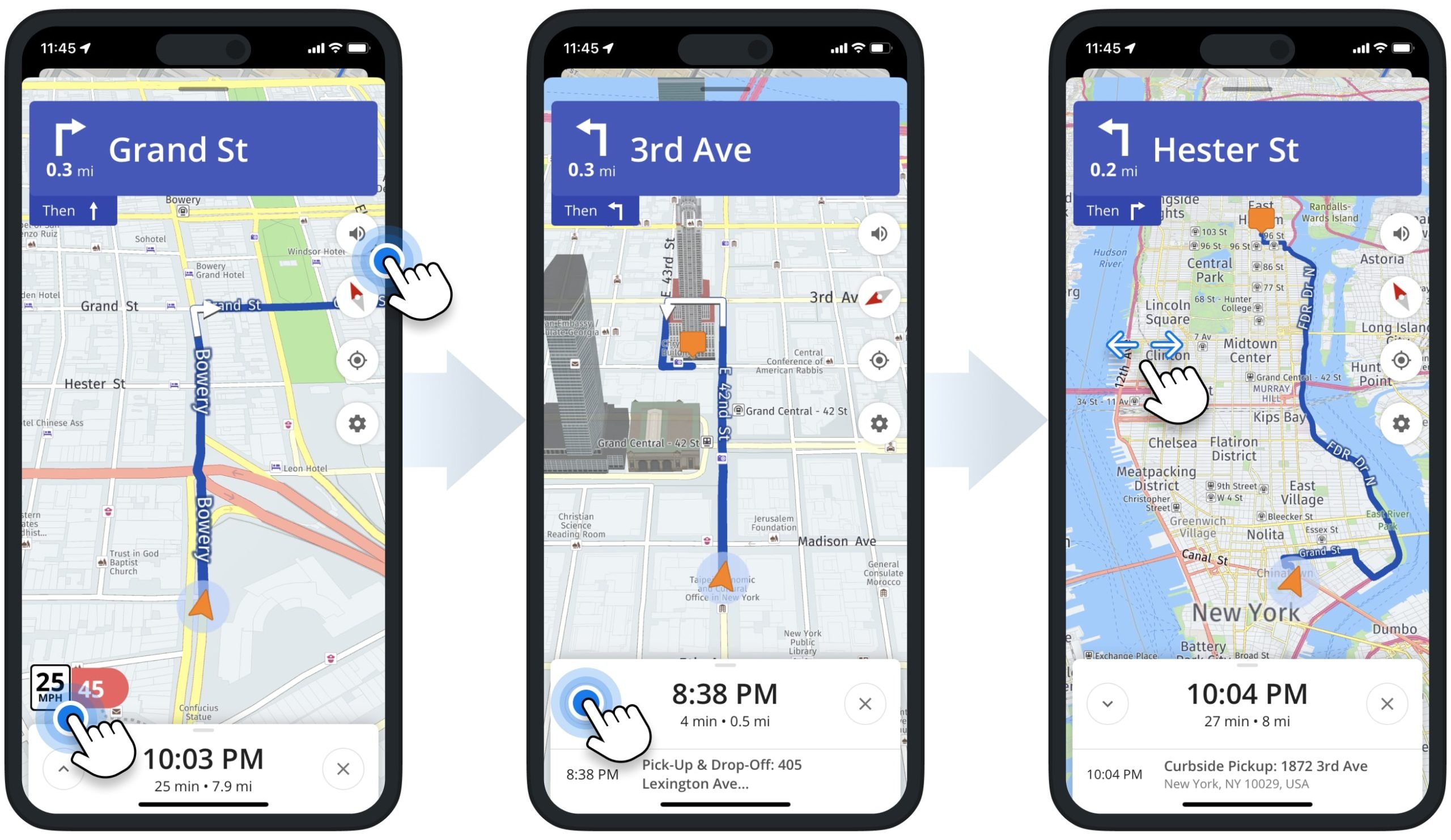 Navigating multi stop driver routes on route planner app with voice GPS navigation.