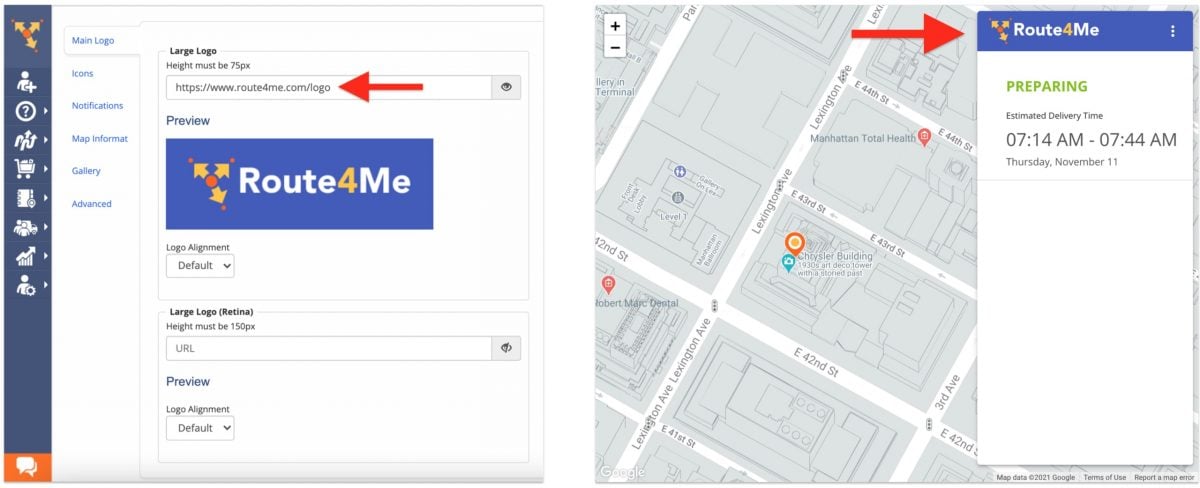 Changing the company logo on the track and trace customer portal on routing software for local delivery