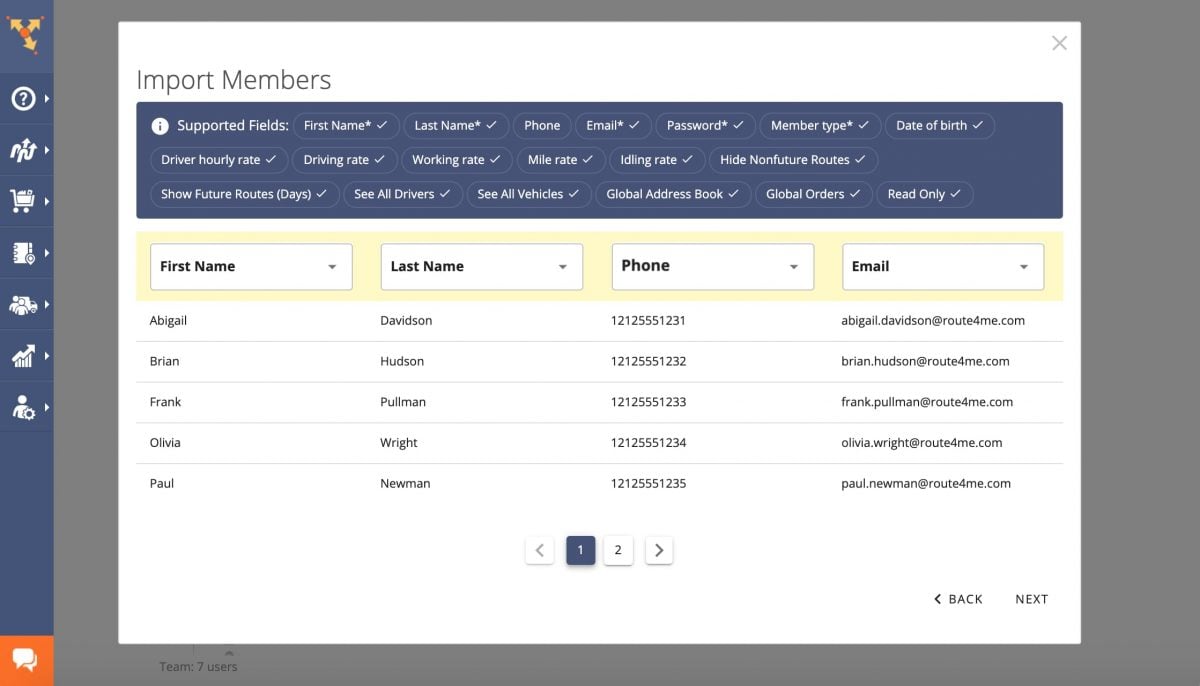 Adding field service technicians to field service management software with team management capabilities