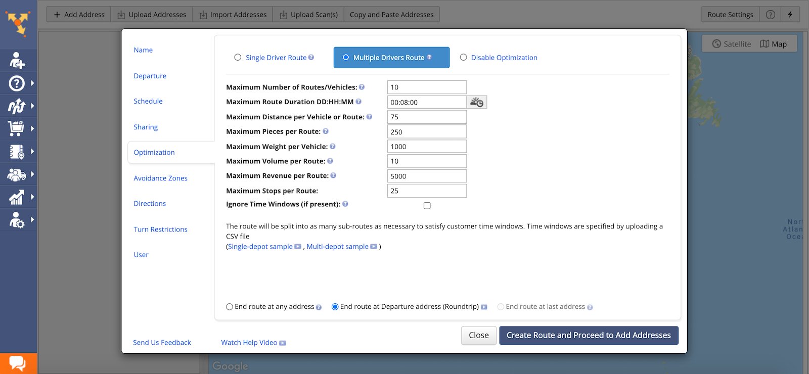 Adding route optimization constraints and route planning business rules to the fastest route for delivery using a route planner.