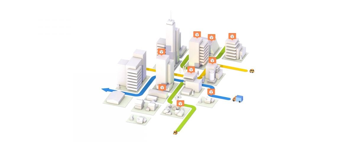 Route planning with multiple delivery cars on optimized local delivery routes dropping off packages