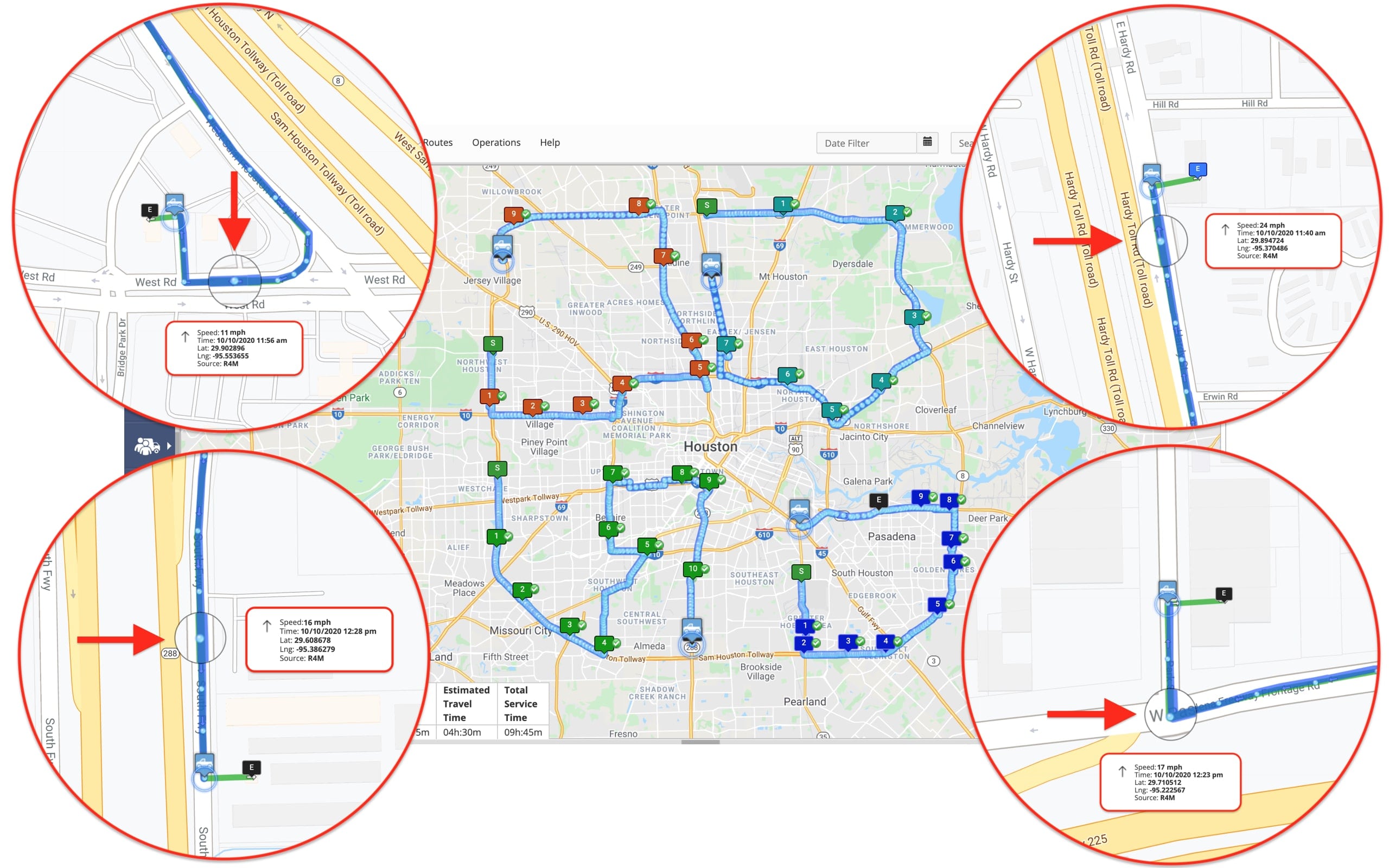 Tracking delivery drivers on a live map with the help of delivery management software for route optimization