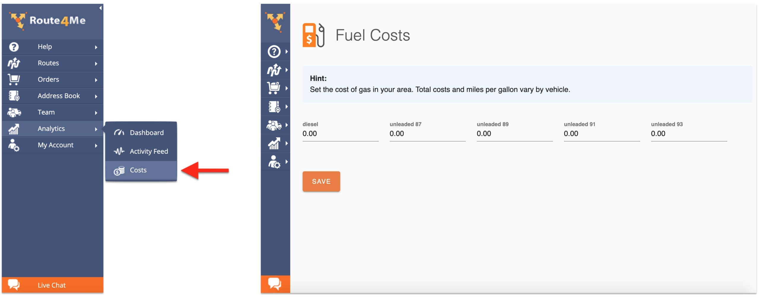 Track fuel costs and vehicles' fuel consumption with route optimization software with fleet management capabilities.