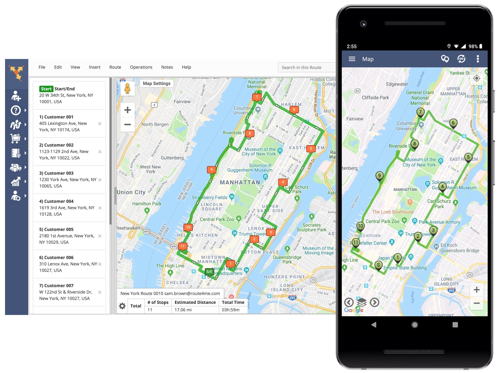 Planning and optimizing courier routes on route planner app for courier services