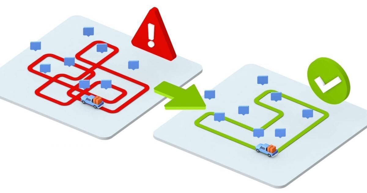 Unoptimized grocery delivery route vs optimized multi stop grocery delivery route 