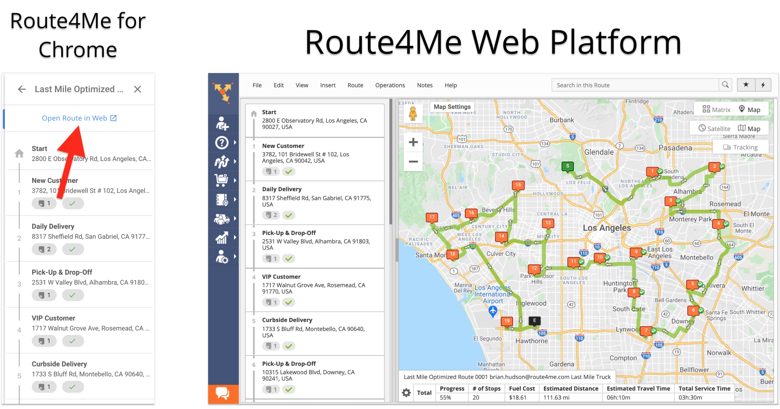 Open planned & scheduled routes in route planning & optimization software from your Gmail extension