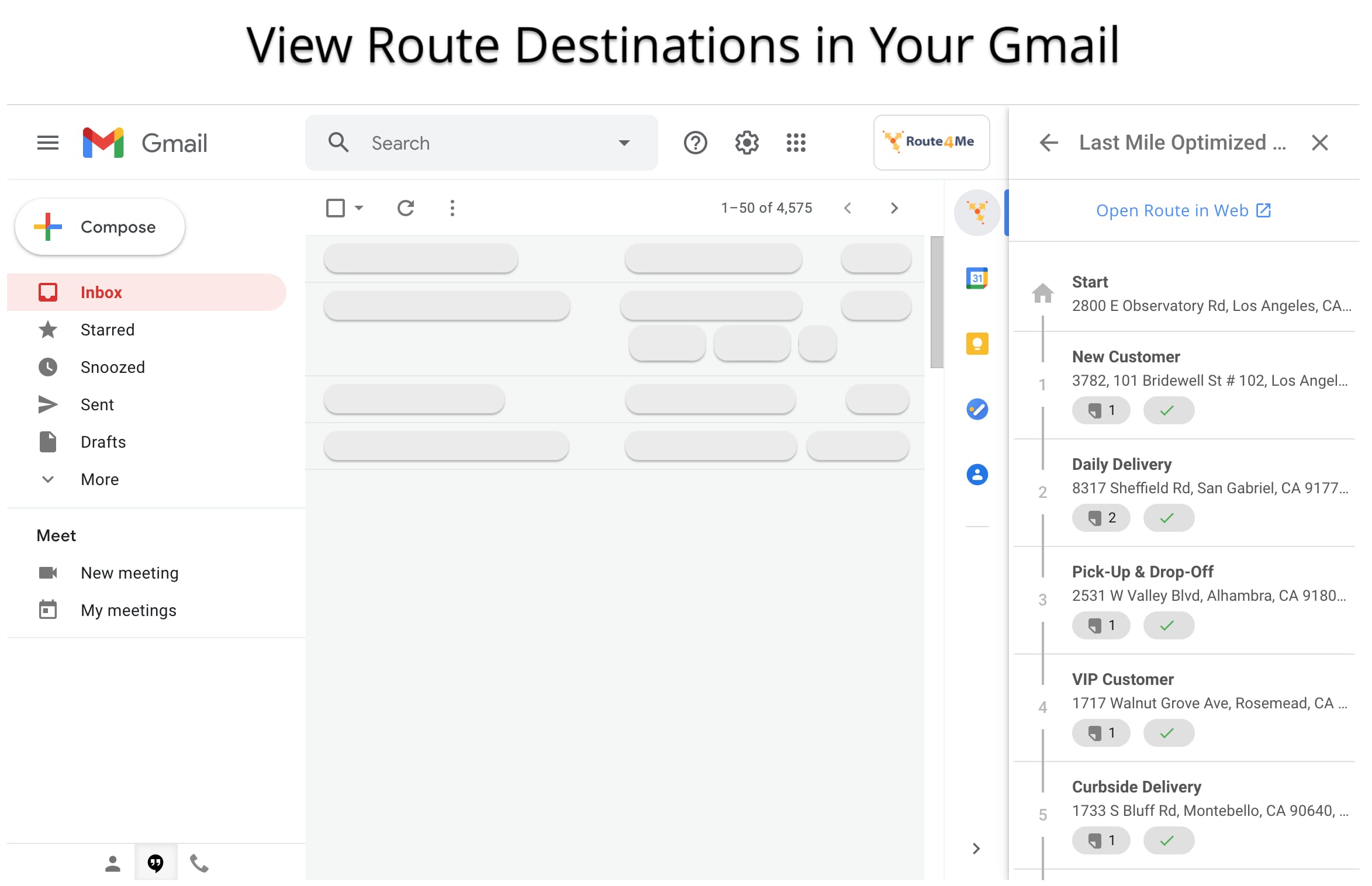 Open and view your planned and scheduled route destinations in your Gmail with Route4Me for Chrome