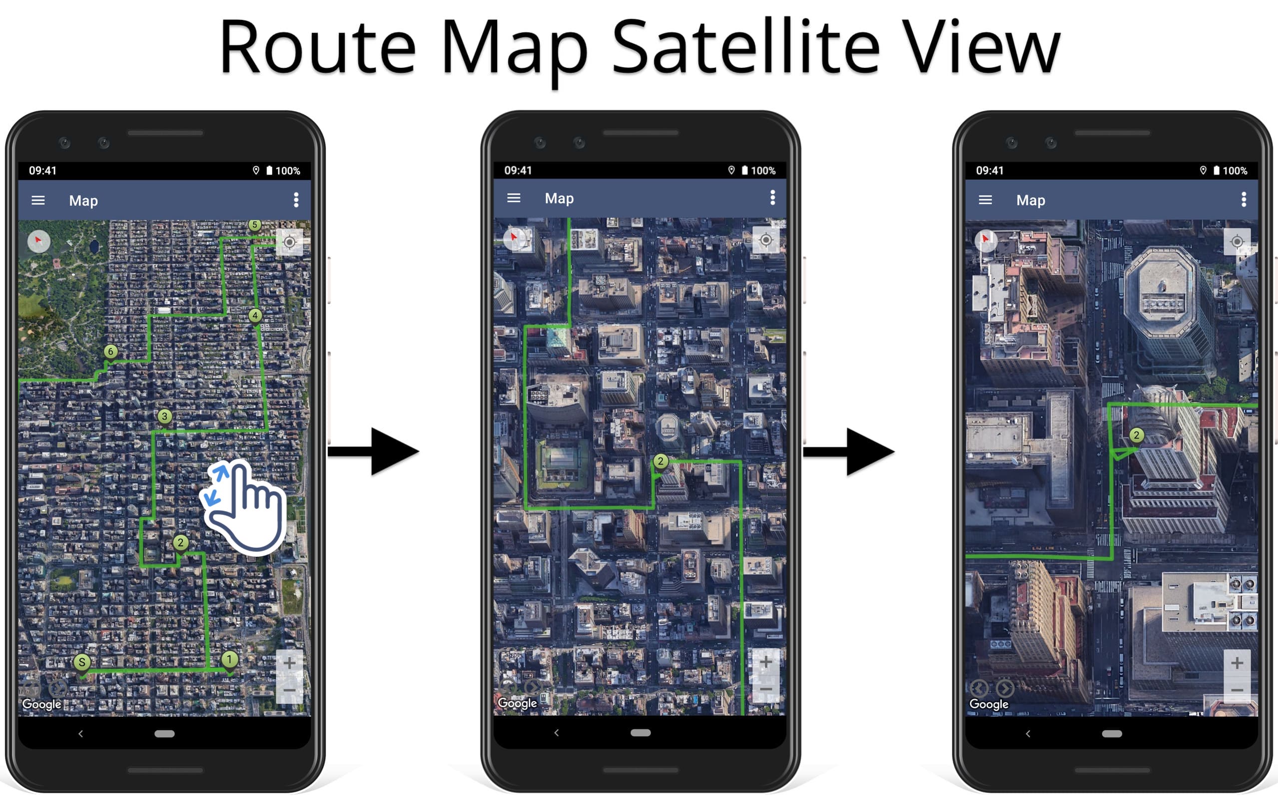 View planned routes with the satellite map view on Route4Me's Android Route Planner app.