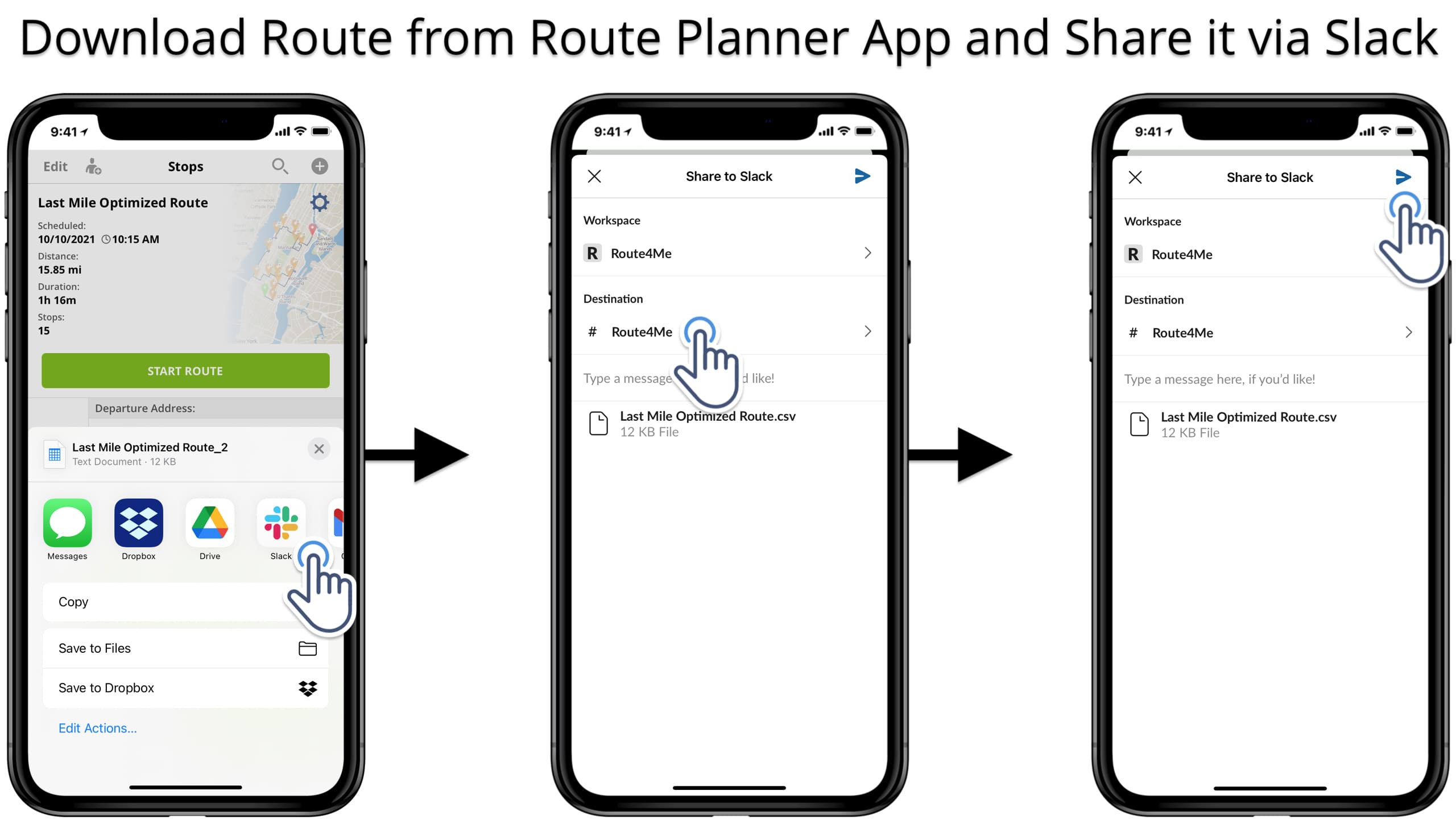 Send route CSV files from iPad and iPhone route planner app to Slack workspace.