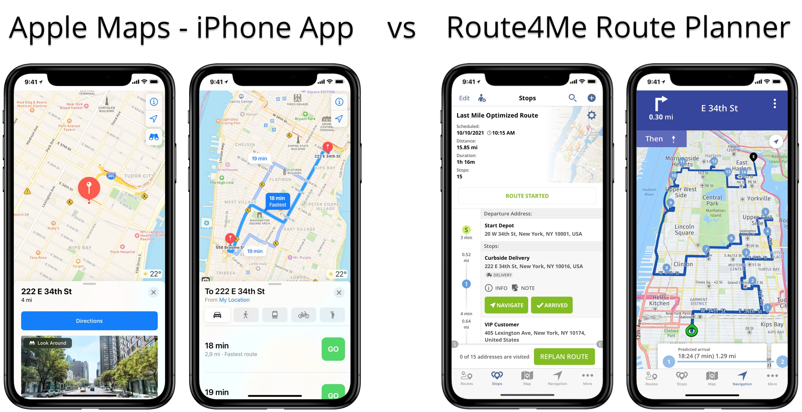 Apple Maps vs Route4Me Route Planner app for last mile delivery route planning and optimization.