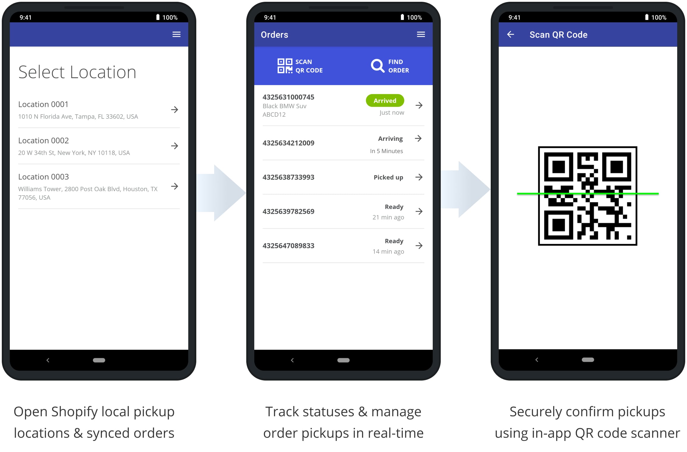 Shopify store local pickup location managers can use Mobile Curbside Pickup app to open store locations and manage synced orders.