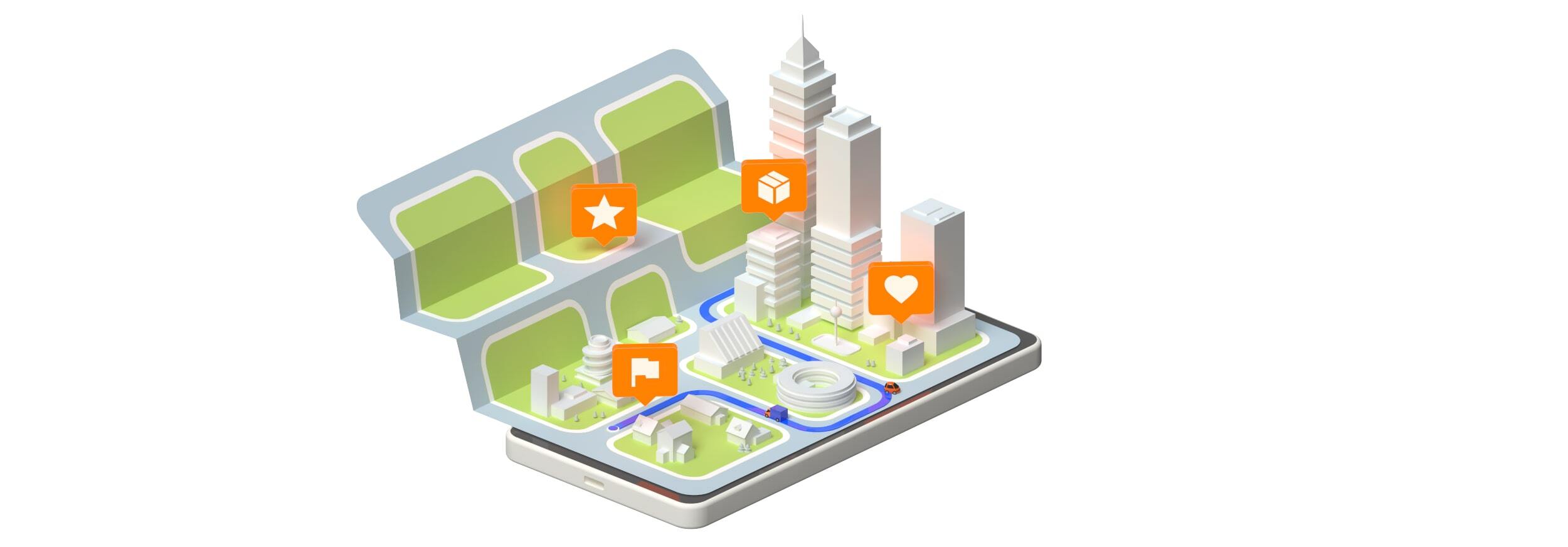 Last mile delivery trucks navigating multi stop routes planned with route optimization software.