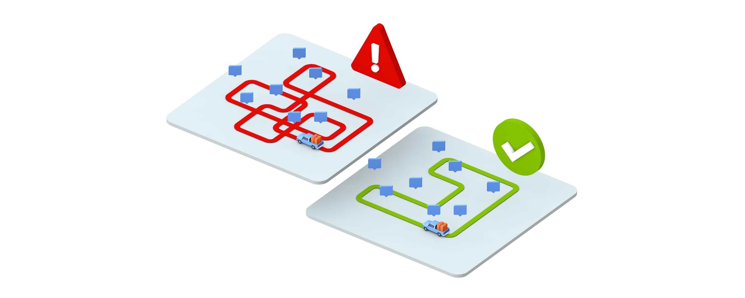 The difference between manually planning routes and using route optimization software.